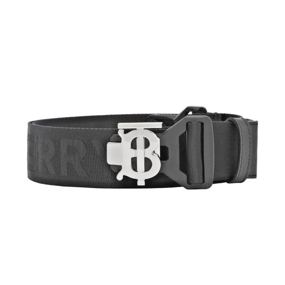 $440 BURBERRY TB SPORT CLIP 40 BLACK LOGO LEATHER TRIM MAGNET BUCKLE BELT 90 36 - Picture 1 of 13